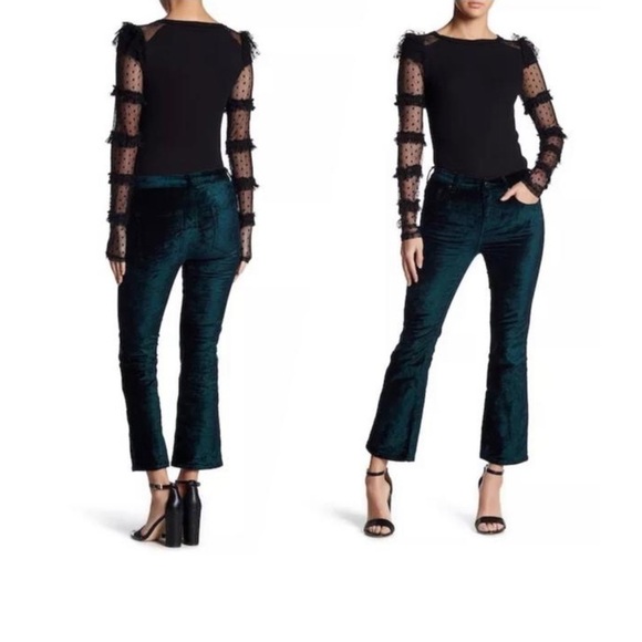 Free People Emerald Green Velvet Pants Size 25 - Picture 2 of 10
